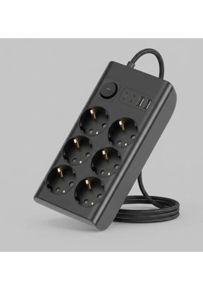 Akım Korumalı 6'lı Priz 2xusb 2xtype-c Çıkış Yüksek Gerilim Koruma Çoklu Priz Çoğaltıcı 2 M