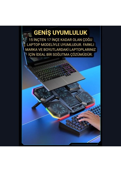 6 Fanlı 12 Rgb Işık Modlu Kademe Standlı Lcd Göstergeli Notebook Soğutucu Laptop Standı Soğutucu