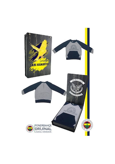 Fenerium Fenerbahçe Fb Logo Sarı-lacivert Bebek Sweat Hediyelik Ahşap Kutulu Gri