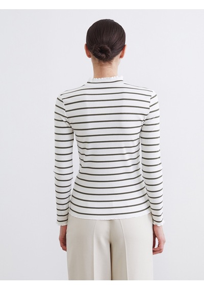 Lcw Modest Yeşil Dik Yaka Çizgili Kadın Body