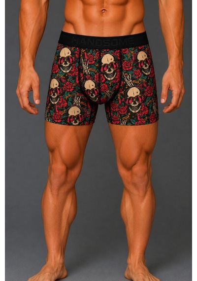 Brem Handsome Çiçekli Kurukafa Desenli Erkek Boxer Çok Renkli