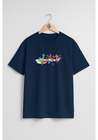 Bahriyeli Collection Oversize Matematik Sayılar Numbers Göğüs Tasarımlı Unisex T-shirt Lacivert