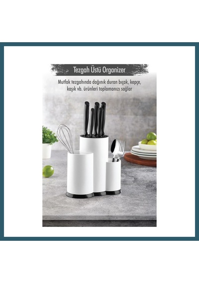 Bezos Tezgah Üstü Beyaz Kaşıklık & Bıçaklık & Kepçelik & Organizer Ob