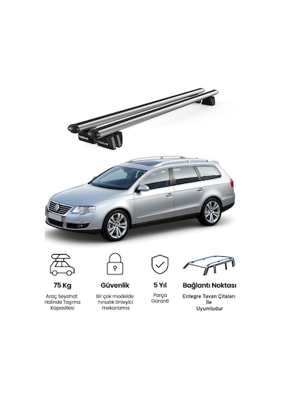 Pençe Volkswagen Passat Variant B6 2005-2010 Uyumlu Gri Ara Atkı Port Bagaj Tavan Barı