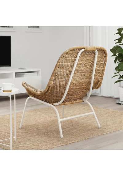Tr Rattan Berjer Koltuk, 60x60 Cm, Beyaz Metal Çerçeveli Genel