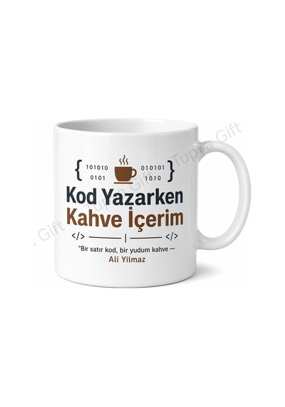 Kod Yazarken Kahve İçerim Yazılı Baskılı Kupa Bardak Yazılımcı Hediye Beyaz / Çok Renkli