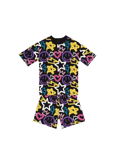 Denokids Mushi Street Style Kız Çocuk T-shirt Şort Takım Çok Renkli