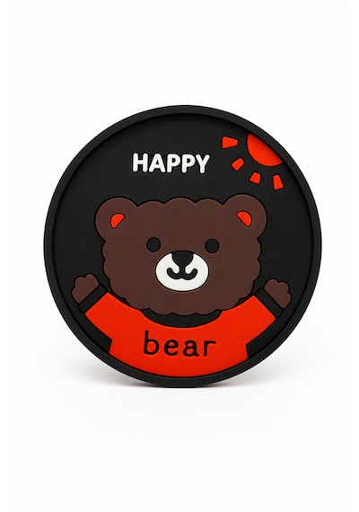 Kemboss Happy Ayıcıklı Bardak Altlığı 2'li Set - Pvc Kaydırmaz Bardak Altlığı Kahve Kupa Çay Bardağı Altlığı Masa Koruyucu Çok Renkli