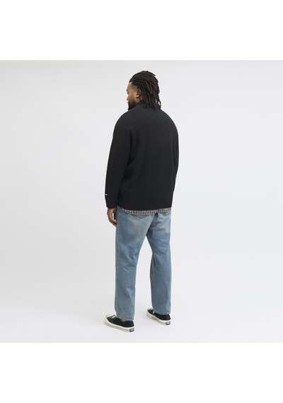 Jack & Jones Büyük Beden Nakis Detayli Loose Fit Triko Kazak - Norrebro - 12283385 Siyah