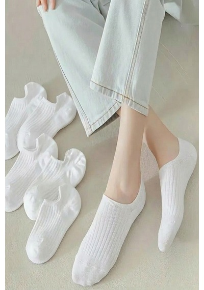Ozzy Socks 6 Çift Kadın Beyaz Şık Çizgili Rahat Sneaker Çorap Beyaz