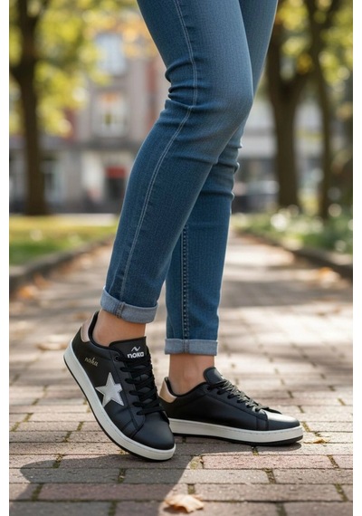 In Step Seeyli Kadın Siyah Gümüş Yıldız Detaylı Günlük Spor Ayakkabı - Sneaker
