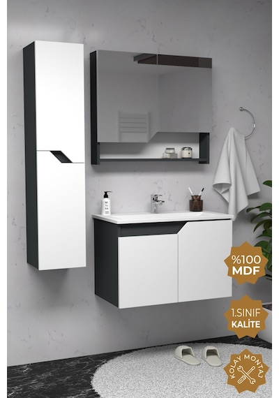 Teta Home Napoli 80 Cm Mdf Banyo Dolabı Seti + Boy Dolabı Antrasit-beyaz Antrasit - Beyaz Teta Home Napoli 80 Cm Mdf Banyo Dolabı Seti + Boy Dolabı Antrasit-beyaz Antrasit - Beyaz