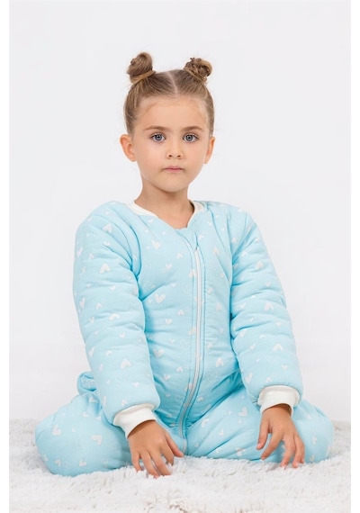 Cantoy Kız Erkek Çocuk Kalın Elyaf Dolgulu Premium Kalite 2.5 Tog Desenli Uyku Tulumu Turkuaz
