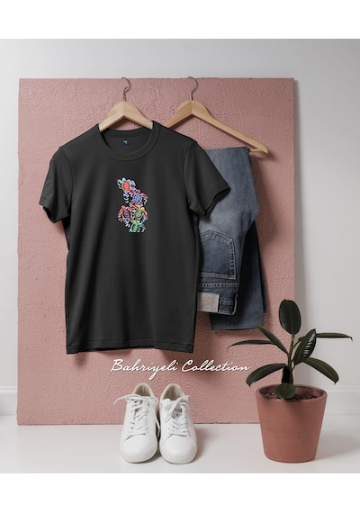 Oversize Painted Turtles İllustration Tasarımlı Unisex T-shirt Siyah