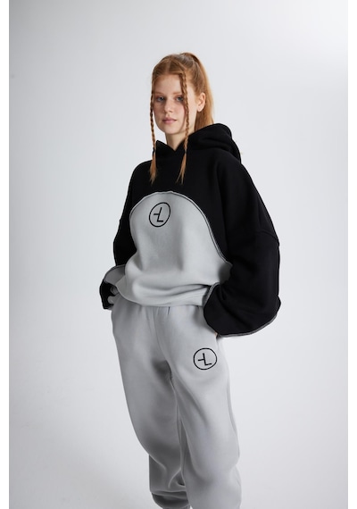 Holly Lolly Şardonlu 3 İplik Kumaş Oversize Kapişonlu Revenge Sweatshirt Gri