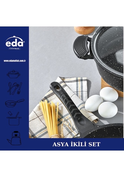 Eda Granit 2 Li Asya Tencere Tava Seti 26+26 Cm. Gri