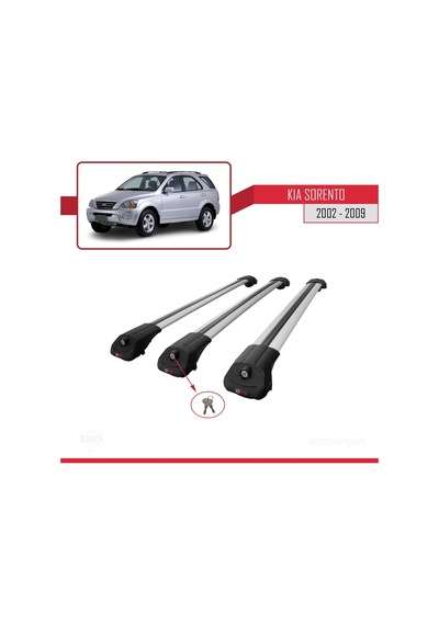 Kia Sorento 2002-2009 Arası İle Uyumlu Ace-1 Ara Atkı Tavan Barı Gri 3 Adet Bar