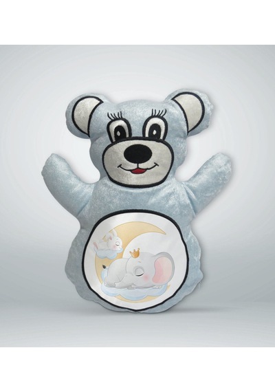 Bk Gift Sevimli Fil ve Tavşan Tasarımlı Mavi Ayıcık Yastık-1