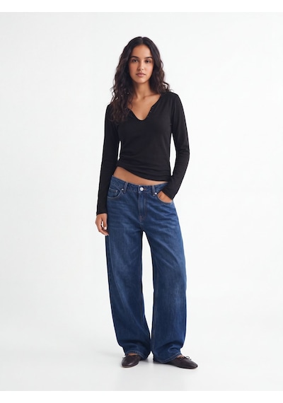 LTB Regular Fit Flamlı V Yaka Siyah Sweatshırt