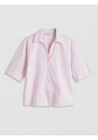 Lcwaıkıkı Classic Pembe Çizgili Poplin Kadın Gömlek