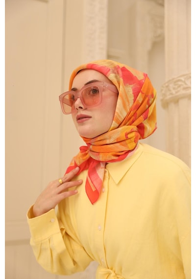 Silk Home Olinda İpek Eşarp 47001-20 Narçiçeği, Turuncu, Mercan, Mor, Bej
