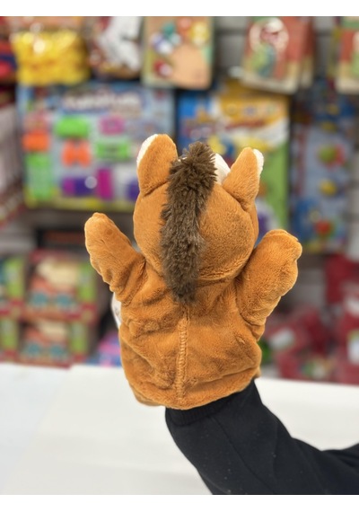 Peluş 25 Cm El Kuklası Kahverengi At Kukla Çok Renkli
