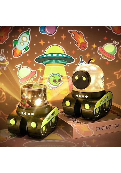 Çocuklar İçin Eğitici Eğlenceli Robot Figür Projektör Gece Lambası Uyku Arkadaşı Diğer