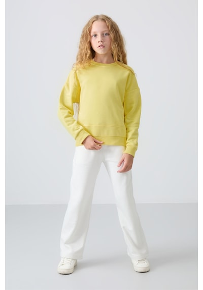 Oversize 3lü Paket Sarı-ekru-su Yeşili Kız Çocuk Sweatshirt - 75150 Sarı