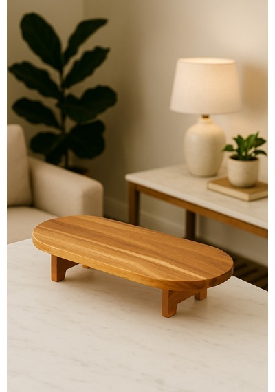 Akasya Ahşap Ayaklı Sunum Ve Kesim Panosu 39,50x17,50 Cm Doğal Servis Tahtası Büyük Kahverengi