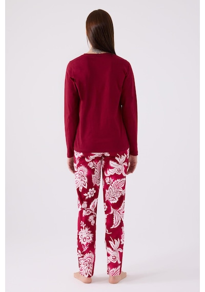 Pierre Cardin Paris 8865 Enjoy The Now Kadın Bordo Uzun Kol Pijama Takım VİŞNE