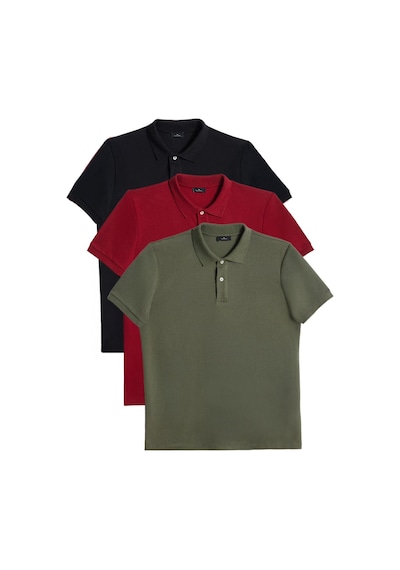 Tudors Erkek 3'lü Paket Siyah-bordo-haki Slim Fit Dar Kesim Pamuklu Düz Pike Polo Yaka Tişört-33095 Multi Çok Renkli