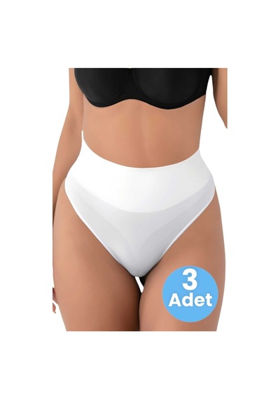 Uniquetrenders Kadın Dikişsiz Alt Karın Toparlayıcı String Külot Korse 3'lü Set Beyaz
