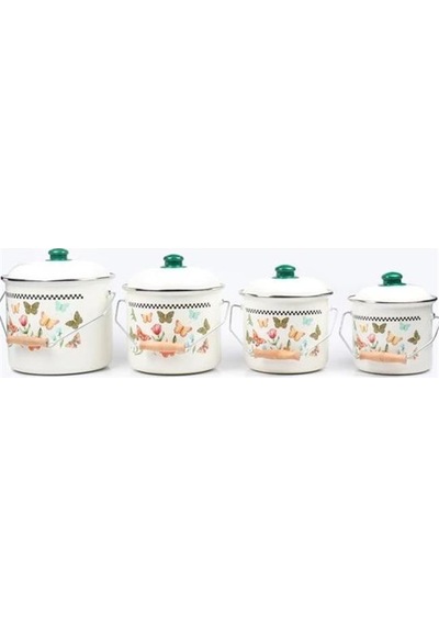 Alev Emaye Bakraç Yoğurt Bağraç Bakliyat Kabı Seti 26 Cm 8 Litre Beyaz