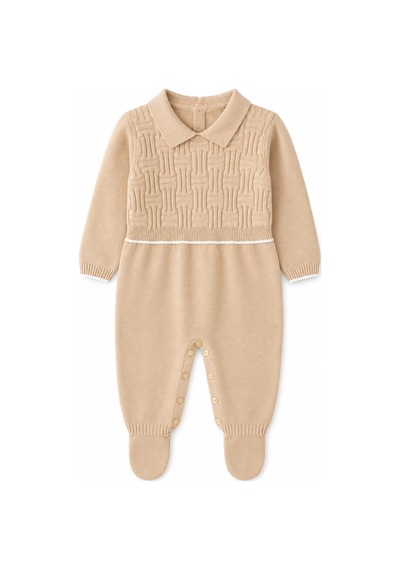 Babyhola Unisex Triko Patikli Bebek Tulum 5603 Bej