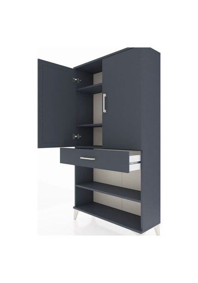 Arges Dolap 4 Raflı Tek Çekmeceli 2 Kapaklı 88x30x163 Antrasit-antrasit Antrasit