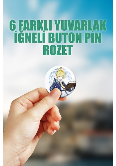 Mika Genshin İmpact Çanta Süsü Rozet İğneli Buton Rozet Seti 6 Adet Çok Renkli