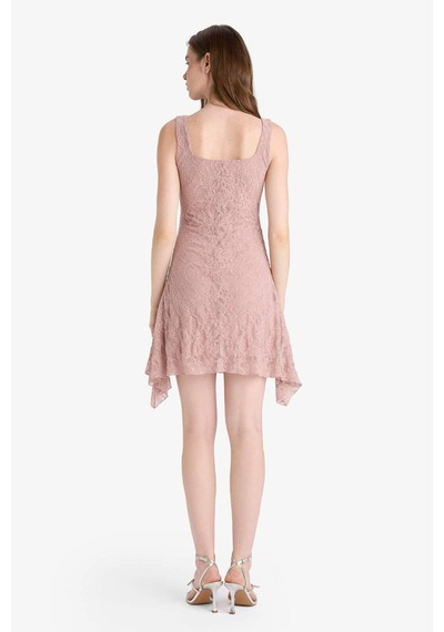 Defacto Yuvarlak Yaka Dantel Askılı Mini Elbise F6763ax25hsbr86 Pembe