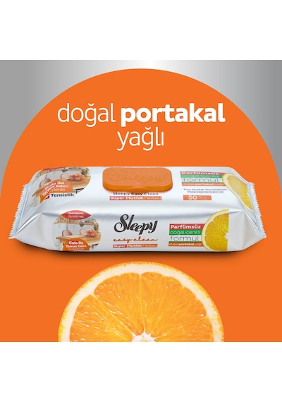 Sleepy Easy Clean Süper Yüzey Temizlik Mutfak Havlusu&mendili Portakal Yağlı 50 Yaprak Beyaz