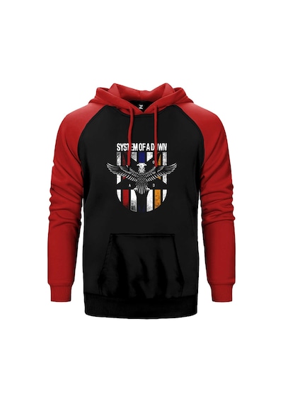 System Of A Down Eagle Colors Kırmızı Renk Reglan Kol Kapşonlu Sweatshirt Kırmızı