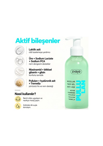 Ziaja Pullulan Yaşlanma Karşıtı Misel Yüz Temizleme Jeli 200 Ml