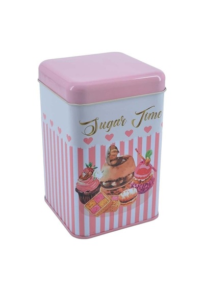 Sprinkles Sugar Time Desenli Kare Metal Saklama Kabı 10.5 x 10.5 x 16 CM 1.7 L