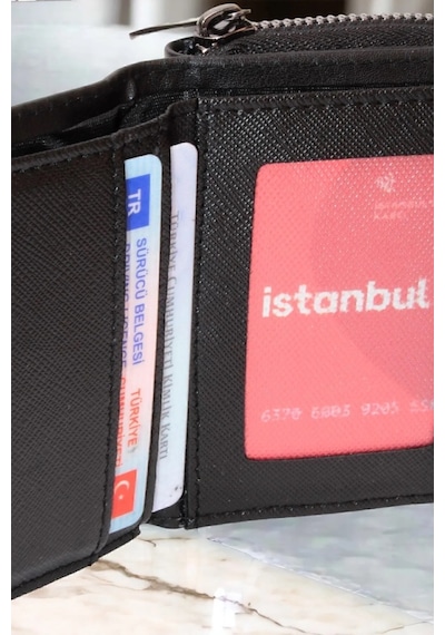 Mygeppetobag Kadın Fermuarlı Ve Çıtçıtlı Bozuk Para Bölmeli Şık Cüzdan Siyah Çok Renkli
