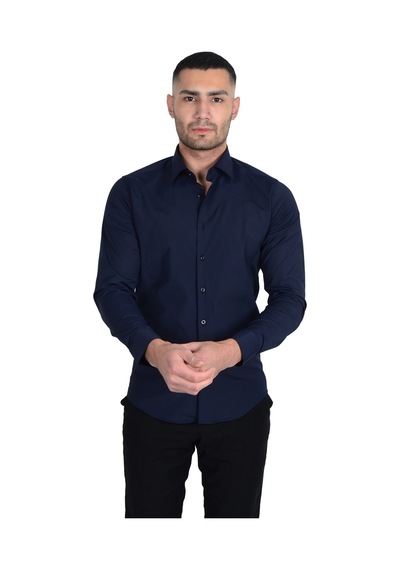 Cengiz İnler Erkek Standart Yaka Ligralı Slimfit Gömlek 001