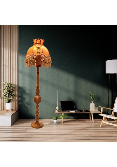 Kiremit Renk Kadife Lambader Kahve Ahşap Ayak Vintage Lm01298
