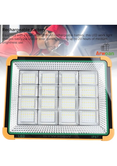 Arwoan 300w Led Projektör Ip67 Dış Mekan Su Geçirmez Bahçe, Şantiye Ve Fabrika Aydınlatma Beyaz Işık Floodlight