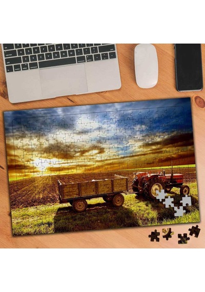 Gün Batımı Tarlada Traktör 240 Parça Puzzle Yapboz-ks699263