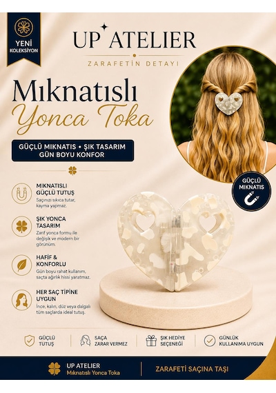 Mıknatıslı Kemik Kalp Toka 5,5cm Beyaz