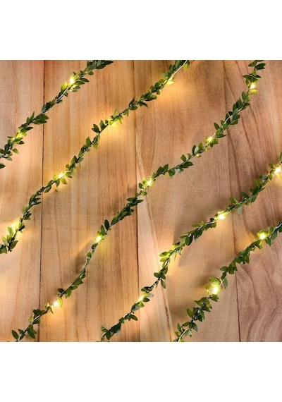 6 metre Led Işıklı Sarmaşık Yapay Yeşil Şerit Yaprak Dekoratif Süsleme Peri Tel led Ampul