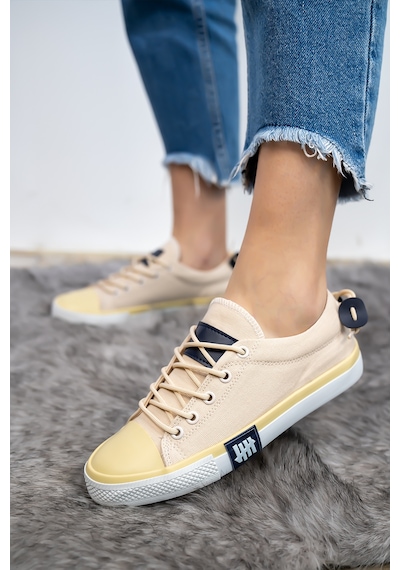 Kadın Erkek Keten Bej Sneaker Bej