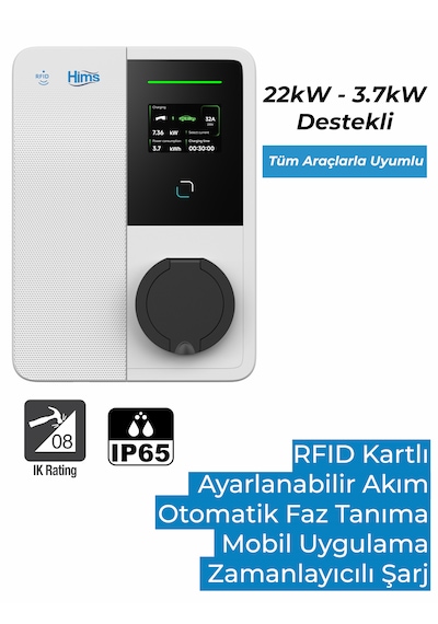 Hims 22kw Bireysel Duvar Tipi Araç Şarj İstasyonu Hevc-22